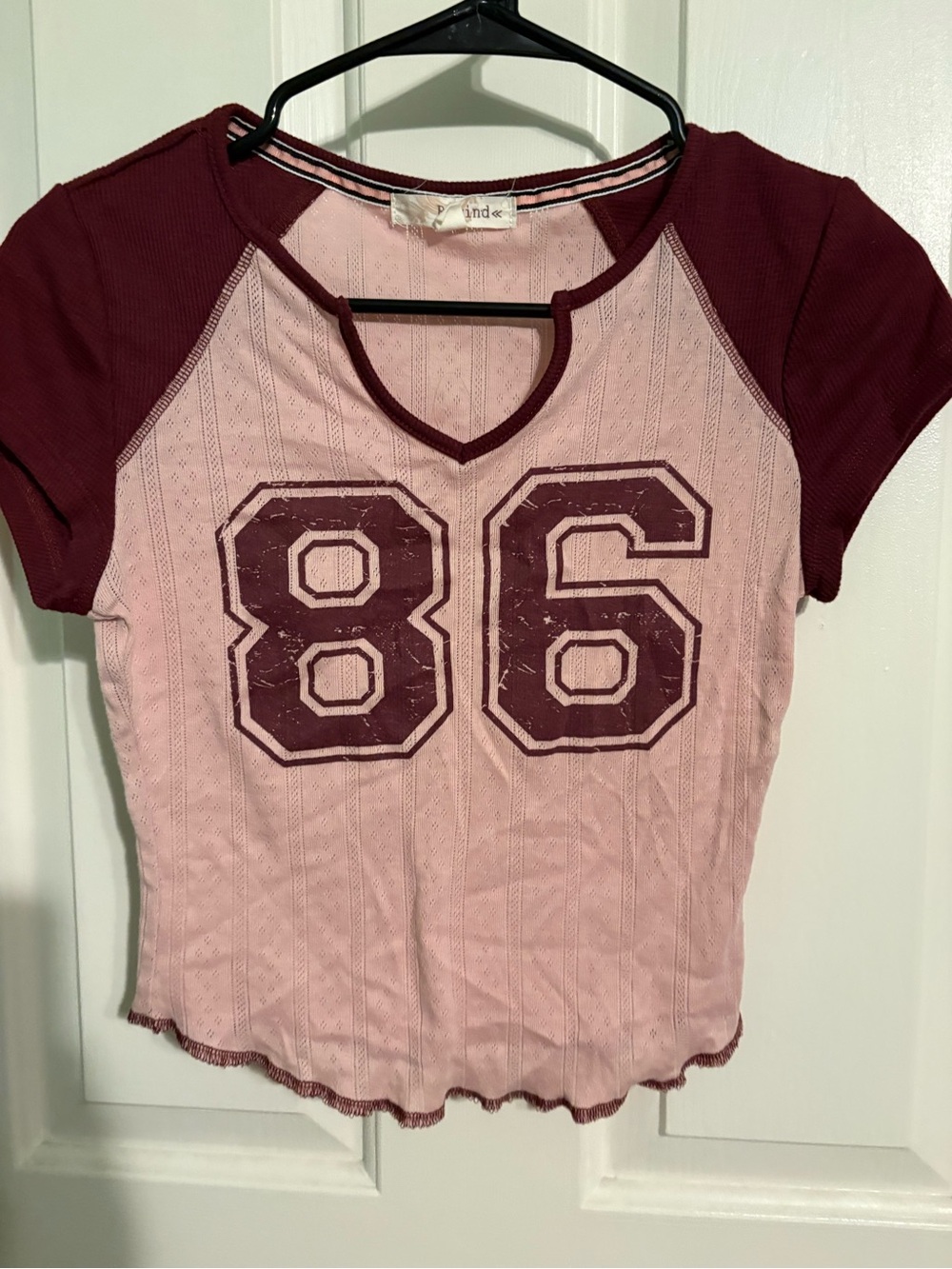 Rewind Pink and Burgundy '86' Short Sleeve Ribbed Baby Tee